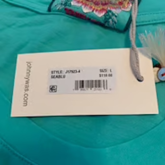 JOHNNY WAS embroidered Turquoise Tee STUNNING Sz L NWT-RARE/Hard-to-find! - Picture 8 of 16